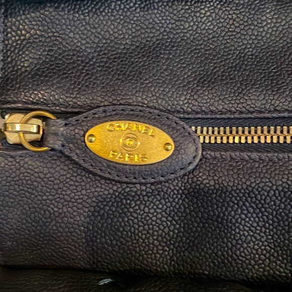 Chanel Caviar Navy Blue & Gold Hardware Stitch Tote Handbag - Picture 8 of 16
